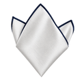 White Silk Pocket Square with Navy Trim | Pranny Jankins